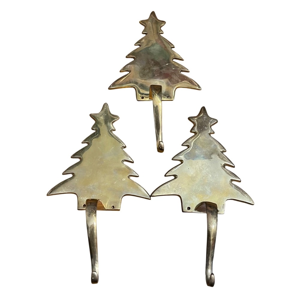 3 Set Vintage Brass Gold Christmas Holiday Mantle Xmas Tree Stocking Holder